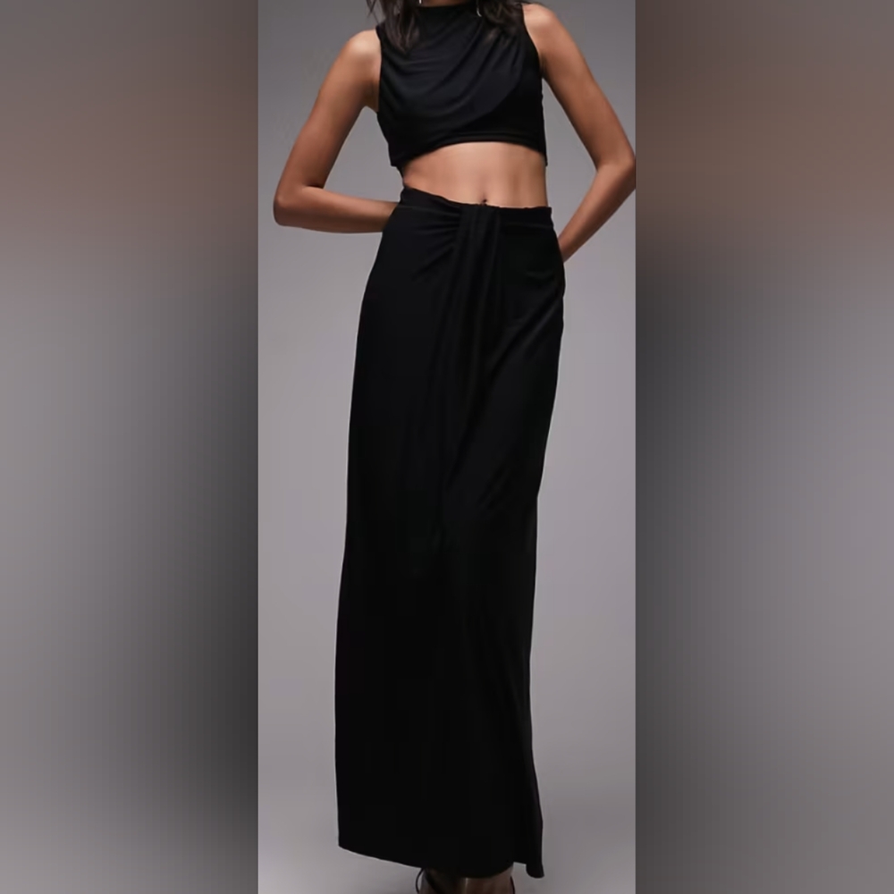 Topshop jersey draped cut out midi dress in black